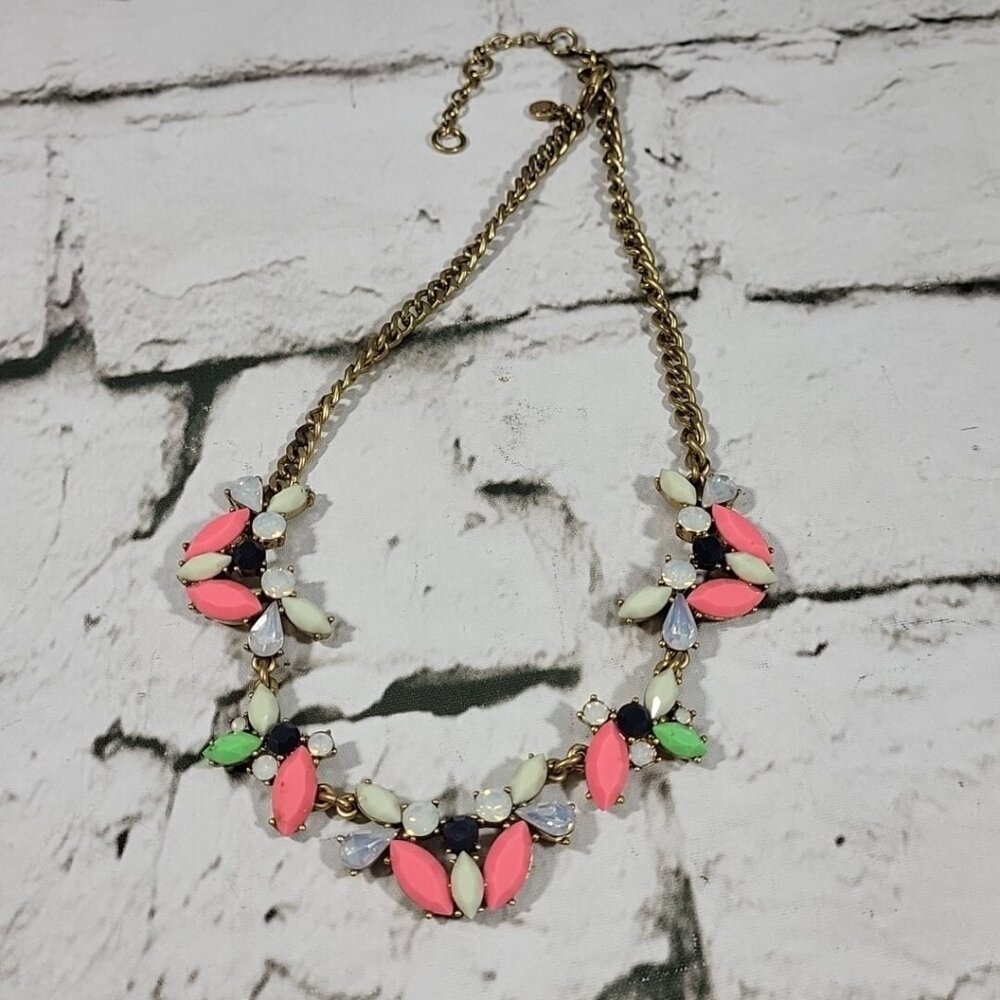 J. Crew Multi Colored Rhinestone Statement Necklace Pinks Greens